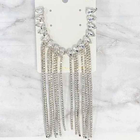 5" Long Crystal Rhinestone Fringe Formal Chandelier Earrings - Picture 6 of 9